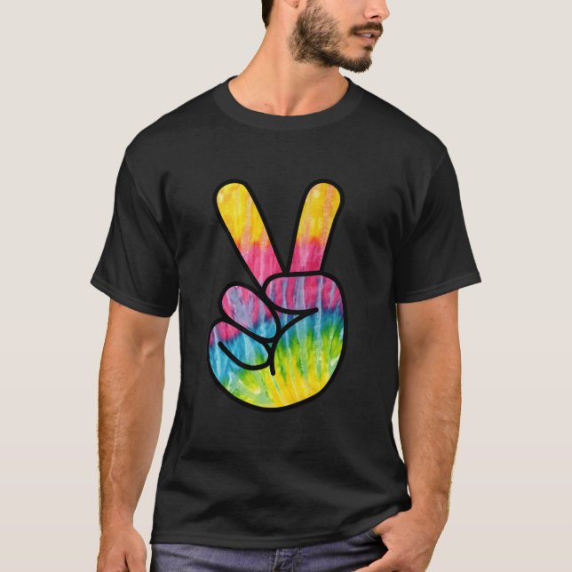 T-shirt Psychedelic Peace Fingers Hand Sign (Devant)