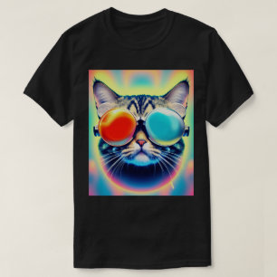 T-shirt Psychédélique folle Psychédélique Kitty Chat Blanc
