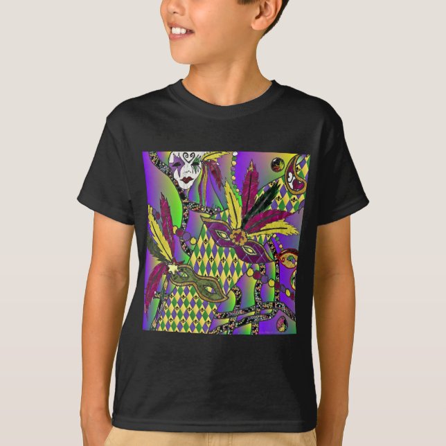 T-shirt Psychédélique Mardi Gras Plumes Masques Cadeaux Vê (Devant)