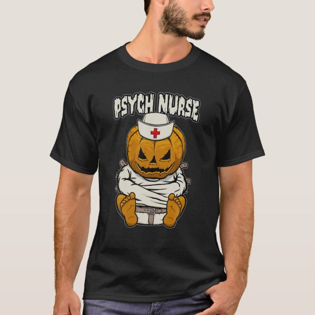 T-shirt Psychiatrique infirmière Crazy Halloween Citrouill (Devant)