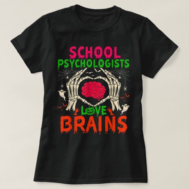 T-shirt Psychologue de l'école Amour Cerveaux Halloween Co (Design devant)
