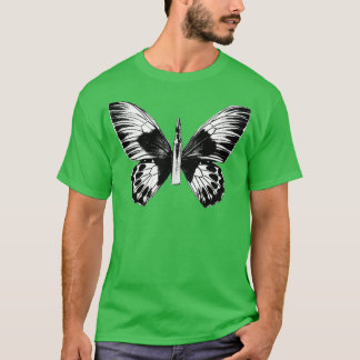 T-shirt Puce Avec Ailes Papillon Noir Et Blanc