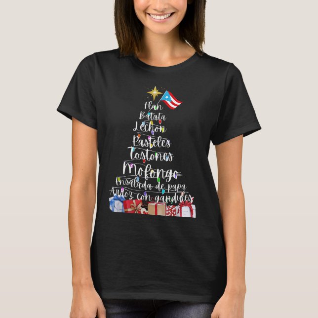 T-shirt Puerto Rican Christmas Tree Lights Food Traditions (Devant)