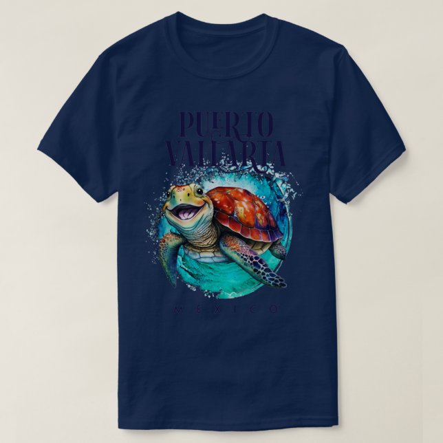 T-shirt Puerto Vallarta Mexique Aquarelle Joyeuse Tortue d (Design devant)