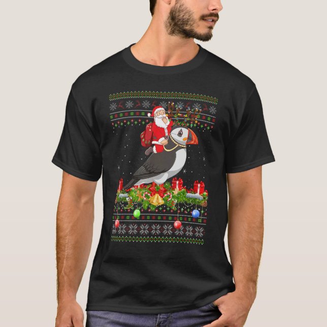 T-shirt Puffin Bird   Ugly Santa Riding Puffin Christmas (Devant)