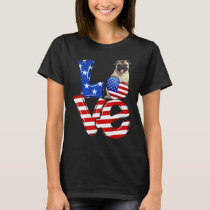 T-shirt Pug Amour Patriotique 14 Juillet Drapeau Américain