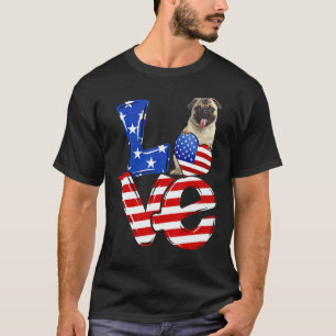 T-shirt Pug Amour Patriotique du 4 Juillet Drapeau América