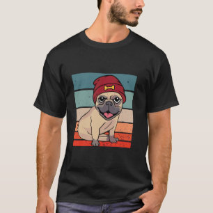 T-shirt Pug bonnet rouge os mignon joueur heureux élégant 