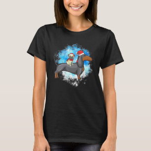 T-shirt Pug chevauchant un chien de Noël teckel Graphique