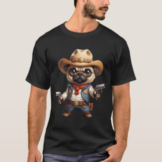 T-shirt Pug Cow-boy, Pug Mignon, Chiot Mignon, Chien Rétro