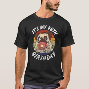 T-shirt Pug de 48 ans et beignet vintage en détresse 48ème