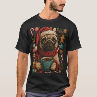 T-shirt Pug de Noël cosy Chien de vacances avec du cacao
