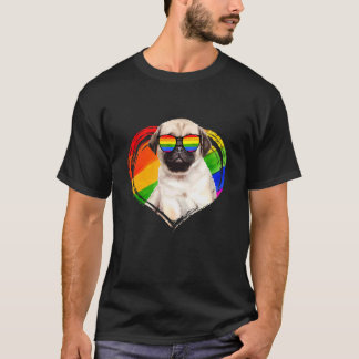 T-shirt Pug Dog Rainbow Heart Pet Gay Pride Lgbt