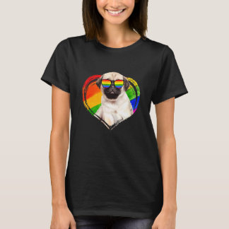 T-shirt Pug Dog Rainbow Heart Pet Gay Pride Lgbt