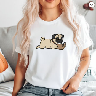 T-shirt Pug Dog Reading Tee Funny Pug Mom Dog reading