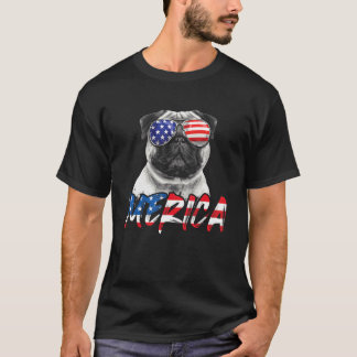 T-shirt Pug du 4 juillet Merica Drapeau Américain Patrioti