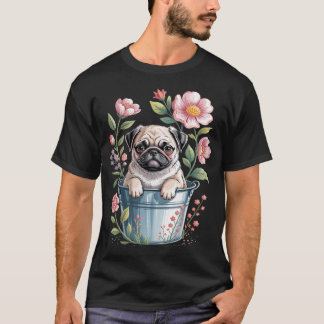 T-shirt Pug Floral Printanier - Propriétaire de Chien Entr