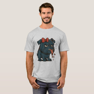 T-shirt Pug Grincheux qui Bave avec un Nœud Rouge 