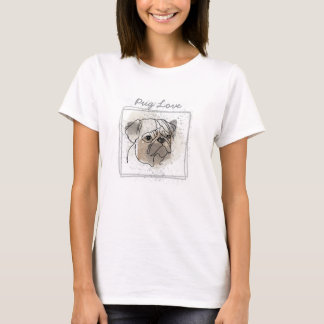 T-shirt Pug Love face 3