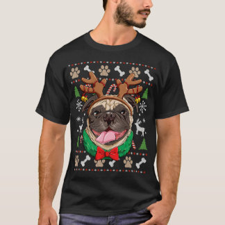 T-shirt Pug Noël déguisé en Renne Chien Filles