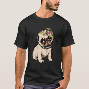 T-shirt Pug Princesse avec Diadème Mignon Pour Éleveur de