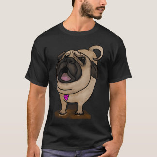 T-shirt PUG qui aboie ! Crème, Abricot, Noir avec cœur ros