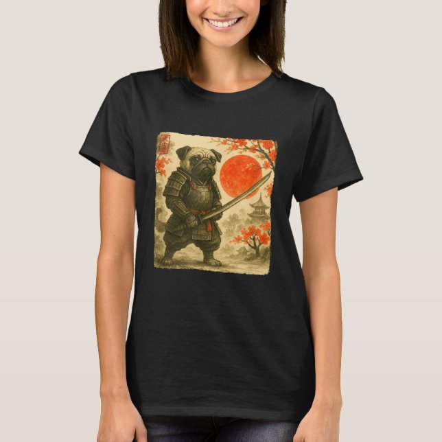 T-shirt Pug Samurai Japanese Warrior Costume Sumi-e Art Fu (Devant)