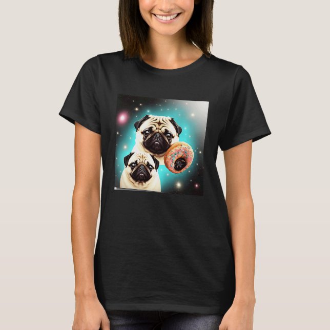 T-shirt Pugs In Space With Donuts Cute Pug Boys Girls Men  (Devant)