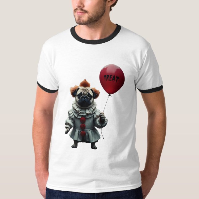T-shirt Pugwise the Clown – Funny Halloween Pug (Devant)