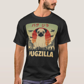 T-shirt Pugzilla Drôle Rétro Kaiju Chien Pug Géant Monstre