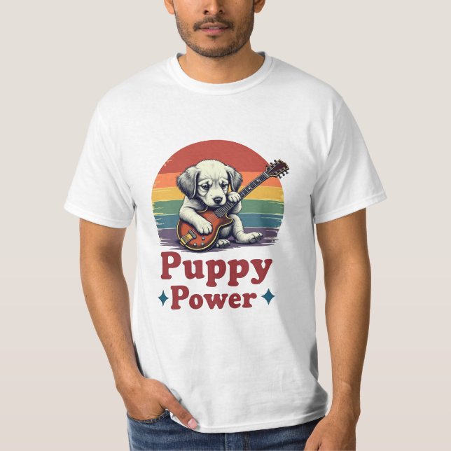 T-shirt Puissance musicale - Chien mignon avec guitare (Devant)