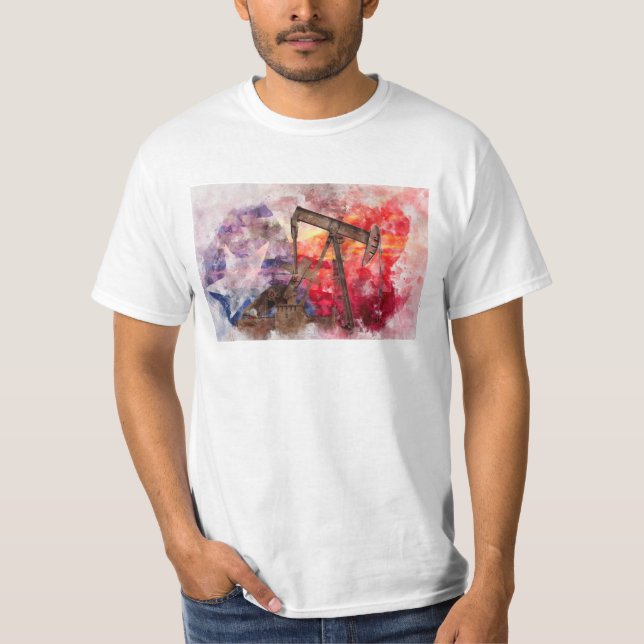 T-shirt Pumpjack Texan icône aquarelle avec Texas Flag (Devant)