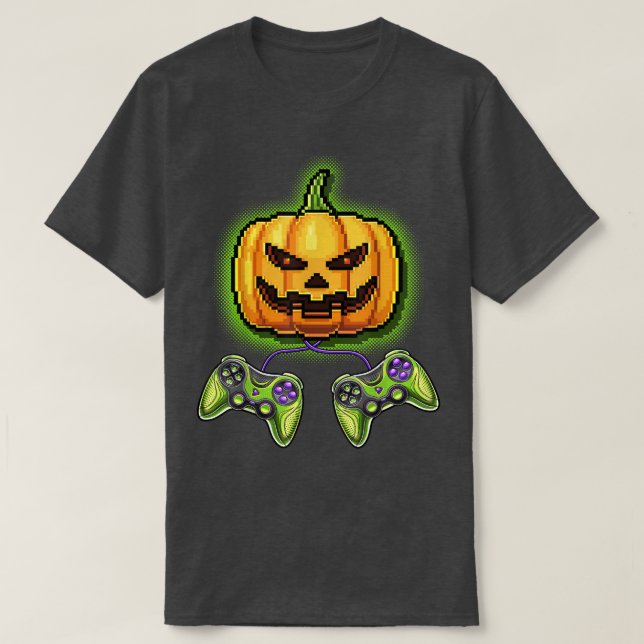 T-shirt Pumpkin Jack-O-Lantern Video Game Controller Hallo (Design devant)