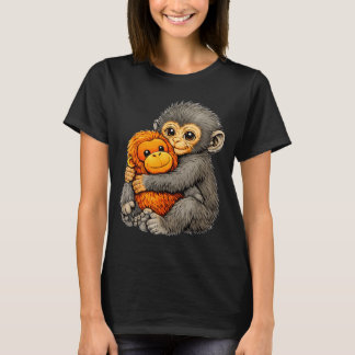 T-shirt Punch monkey funny cute baby animal hugging plush 