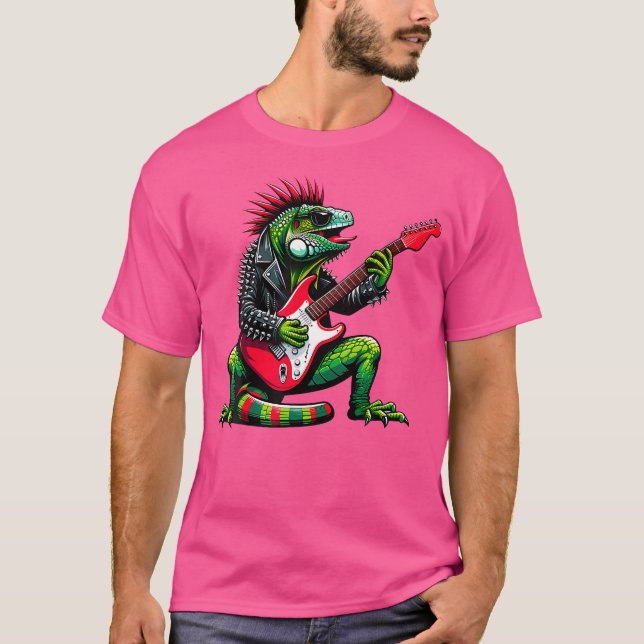 T-shirt Punk Iguana Rock'N Roll Goth Lizard Guitar Awesome (Devant)