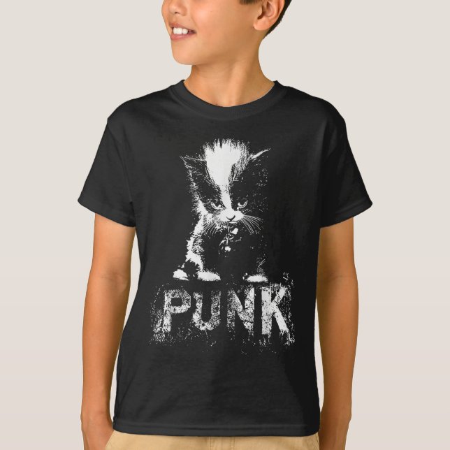 T-shirt Punk Kitten Cat With Mohawk Nge Gothic Design  (Devant)