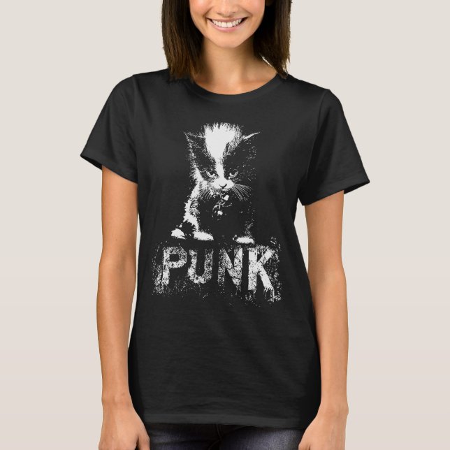 T-shirt Punk Kitten Cat With Mohawk Nge Gothic Design  (Devant)