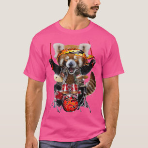 T-shirt Punk Rock Red Panda Jouer des tambours 