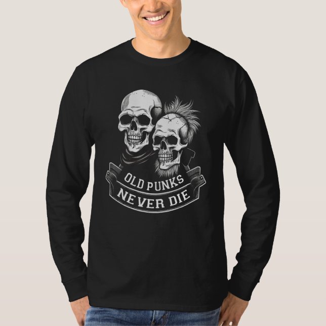 T-shirt Punk Rock Skull Skeleton Mohawk Mohican Old Punks  (Devant)