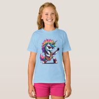 Punk Rock Unicorn Colorful Pixel Art Guitare Desig