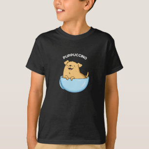 T-shirt Pup-puccino Funny Doggy Cappuccino Pun Dark BG