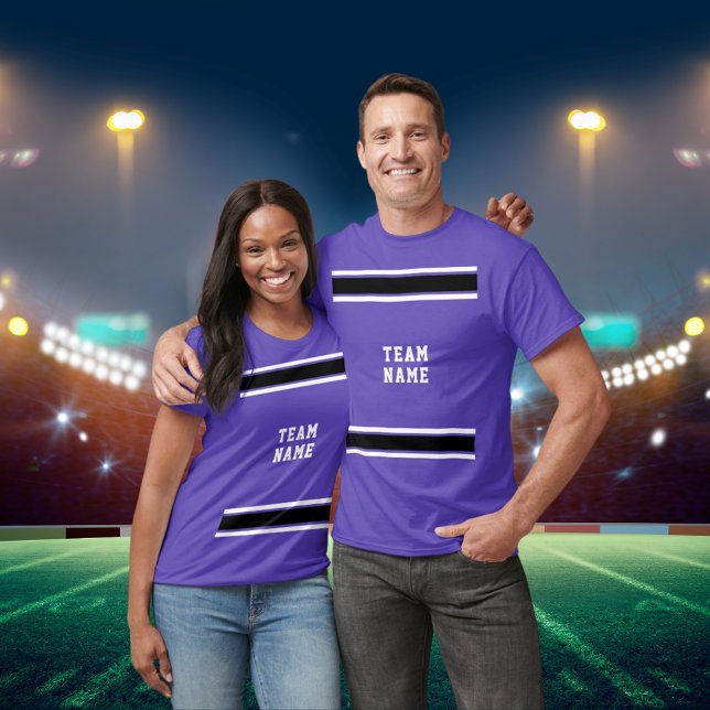 T-shirt Purple Black White Sports Jersey Nom de l'équipe U (Purple Black White Sports Jersey Team Name Unisex T-Shirt)