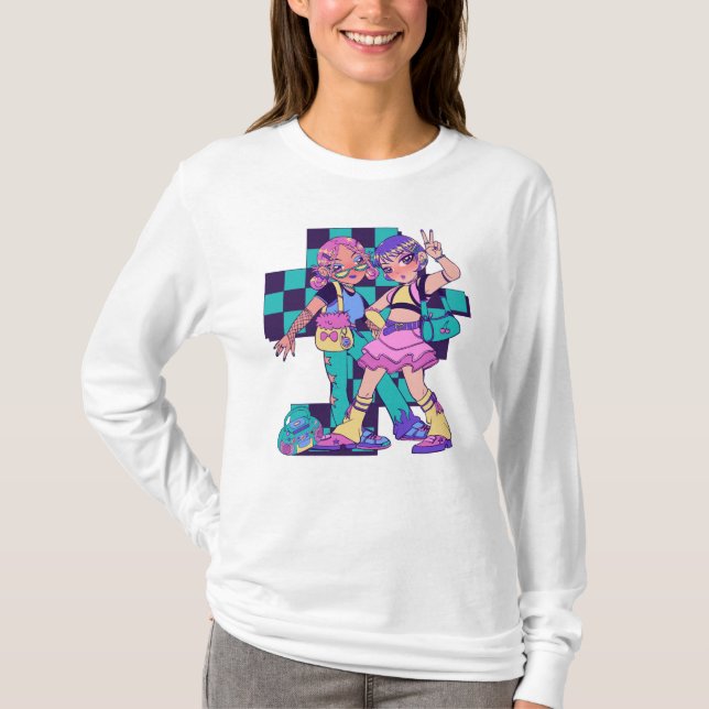 T-Shirt Purple & Green Bold Girl. (Devant)