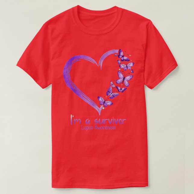 T-shirt Purple Papillon Coeur Je Suis Survivant Lupus (Design devant)