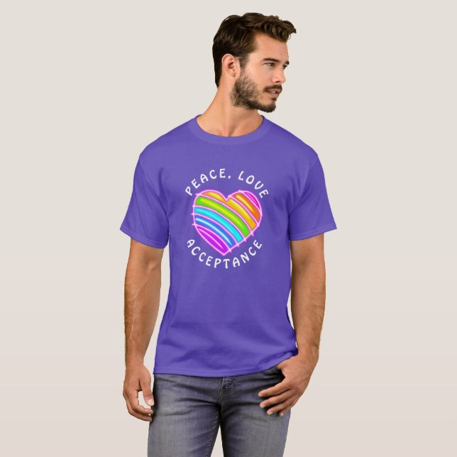 T-shirt Purple Peace Love Acceptance Rainbow Pride Heart  (Devant entier)