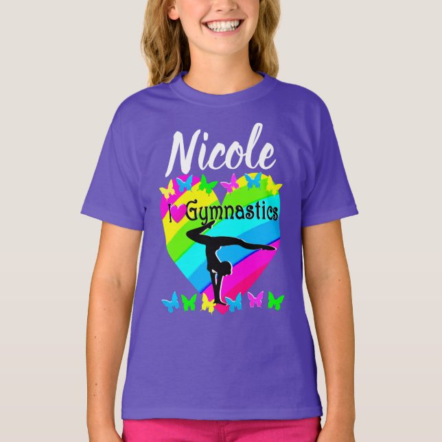 T-SHIRT PURPLE RAINBOW I LOVE GYMNASTICS DESIGN (Devant)