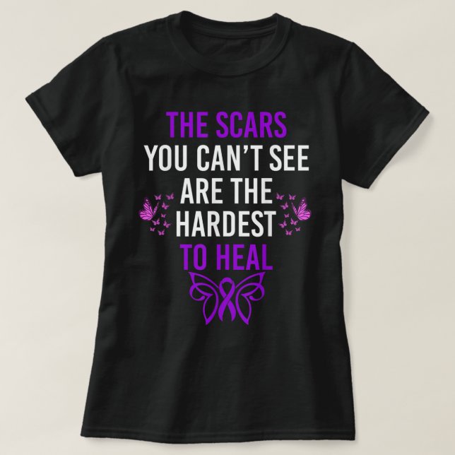 T-shirt Purple Ribbon Hardest To Heal Domestic Violence Aw (Design devant)