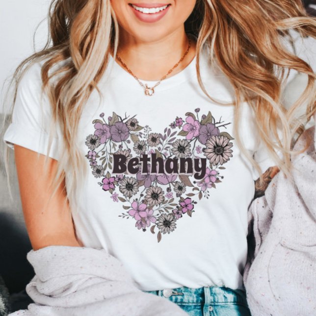 T-shirt Purple Rose Floral Coeur Girinine Nom (Créateur téléchargé)