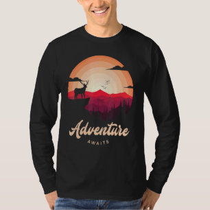 T-shirt Purple Sunset Mountain Deer Forest Aventure Attent