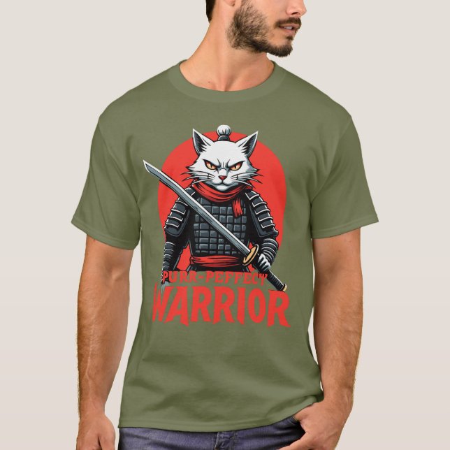 T-shirt Purr-fect Samurai Warrior Cat - Fierce Feline (Devant)
